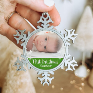 Grünes Baby Erstes Weihnachten Schneeflocken-Foto Schneeflocken Zinn-Ornament