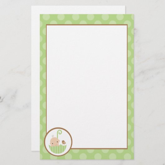 Grünes Baby in Umbrella Briefpapier (Vorne/Hinten)