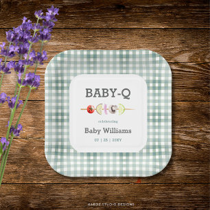 Grünes Babyque BBQ Paar Baby Shower Pappteller