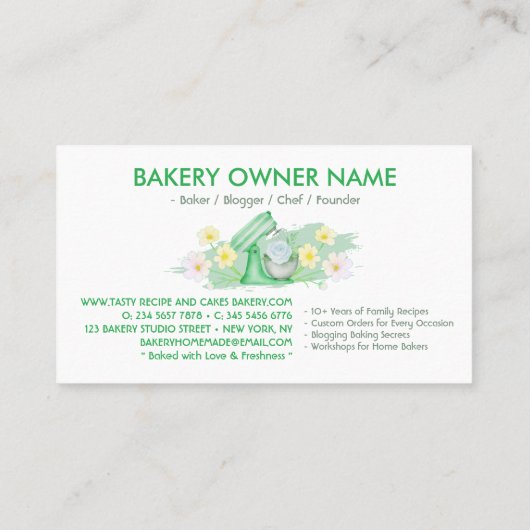 Grünes Backgeschirr Visitenkarte (Rückseite)