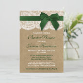 Grünes Band auf Kraft- und Spitzen-Brautparty Einladung (Stehend Vorderseite)