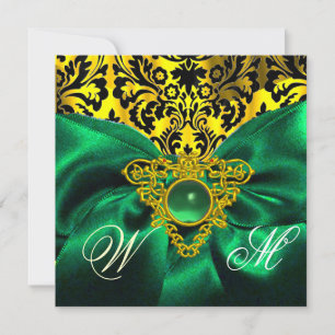 GRÜNES BAND GOLD KELTISCHES HERZ DAMAST-MONOGRAMM EINLADUNG
