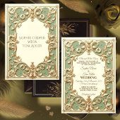 Grünes Barock Grandeur Blumenmotiv Imitats Gold Einladung