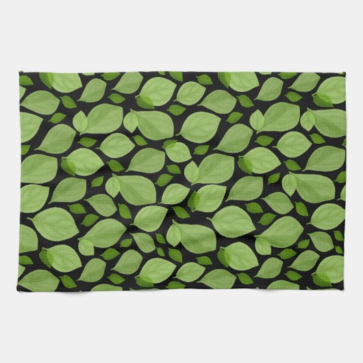 Grünes Basil Leaf Herb Muster Botanisch Geschirrtuch (Horizontal)