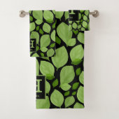 Grünes Basilikalblatt Herb Muster Botanisches Mono Badhandtuch Set (Insitu)