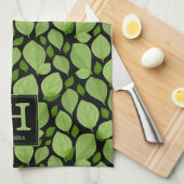 Grünes Basilikalblatt Herb Muster Botanisches Mono Geschirrtuch (Viertel Falte)