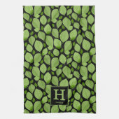 Grünes Basilikalblatt Herb Muster Botanisches Mono Geschirrtuch (Vertikal)