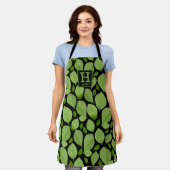 Grünes Basilikum-Krautleaf-Muster Botanisches Mono Schürze (Getragen)
