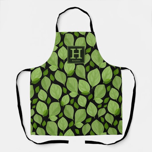 Grünes Basilikum-Krautleaf-Muster Botanisches Mono Schürze (Vorderseite)