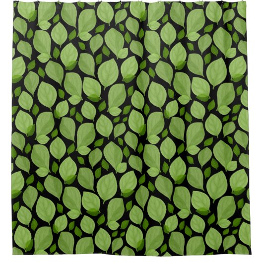 Grünes Basilikum Leaf Muster auf schwarzer Natur Duschvorhang (Vorderseite)