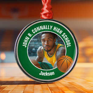 Grünes Basketballspieler-Foto Weihnachten Ornament Aus Metall