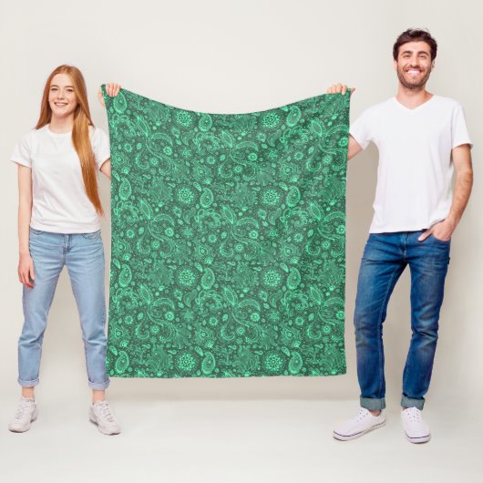 Grünes Batik-Boho Blumenmuster Fleecedecke (Beispiel)