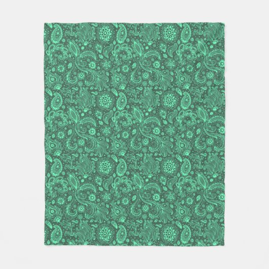 Grünes Batik-Boho Blumenmuster Fleecedecke (Vorderseite)