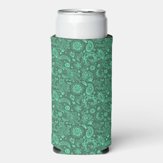 Grünes Batik-Boho Blumenmuster Selters Dosenkühler (Seltzer Vorderseite)