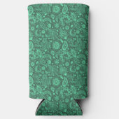Grünes Batik-Boho Blumenmuster Selters Dosenkühler (Vorderseite)