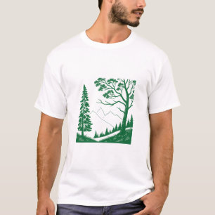 Grünes Baum Bergwald Naturliebhaber T-Shirt