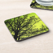 Grünes Baum-Silhouette-Korken-Untersetzer-Set Untersetzer (Linke Seite)
