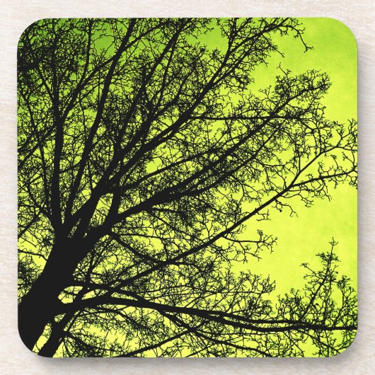 Grünes Baum-Silhouette-Korken-Untersetzer-Set Untersetzer (Vorderseite)