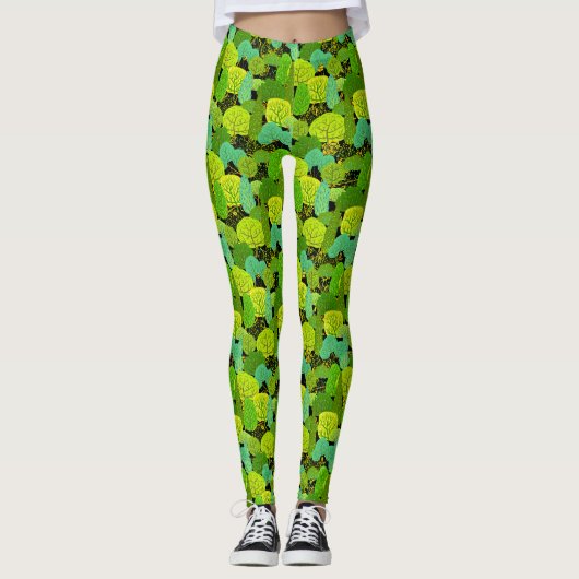 Grünes Baummuster 01b. Black BG Leggings (Vorderseite)