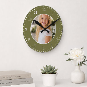 Grünes benutzerdefiniertes Foto und weiße Zahlen p Runde Wanduhr
