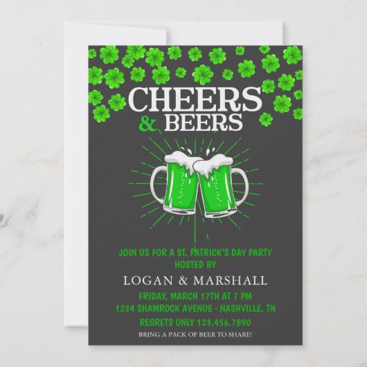 Grünes Bier und Kleeblätter St. Patrick's Day Part Einladung (Vorderseite)