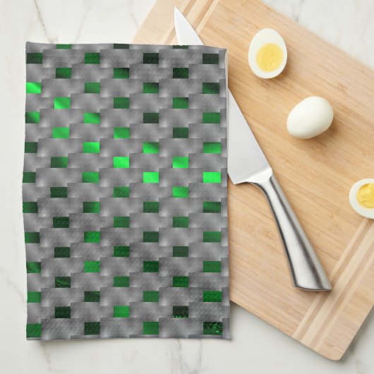 Grünes Bild unter grauen Plaques, längliche Quadra Geschirrtuch (Viertel Falte)