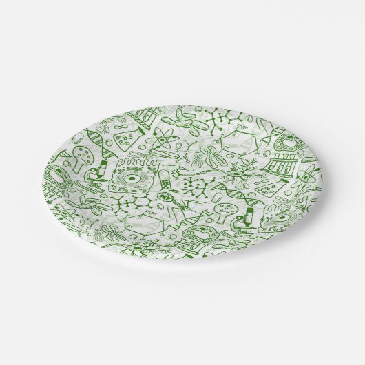Grünes Biologie-Muster Pappteller (Schrägansicht)