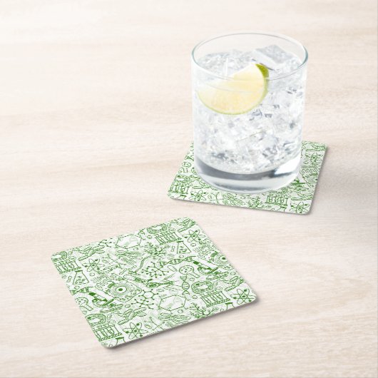 Grünes Biologie-Muster Rechteckiger Pappuntersetzer (Vor Ort)