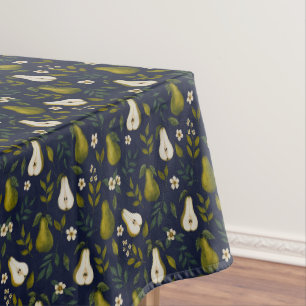 Grünes Birnen-Aquarellmuster auf dunkelblauem Hint Tischdecke