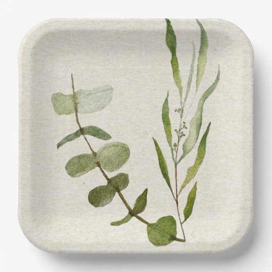 Grünes Blatt Aquarellpapier Pappteller (Vorderseite)
