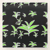 Grünes Blatt Schwarz Glasuntersetzer (Vorderseite)