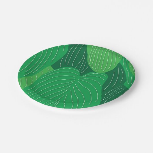 Grünes Blätter Muster Party Pappteller (Schrägansicht)
