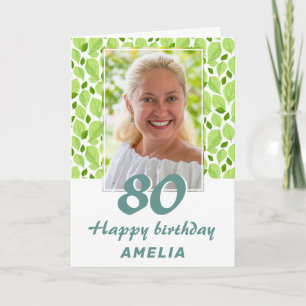 Grünes Blattmuster Botanisch 80. Geburtstag Foto Karte
