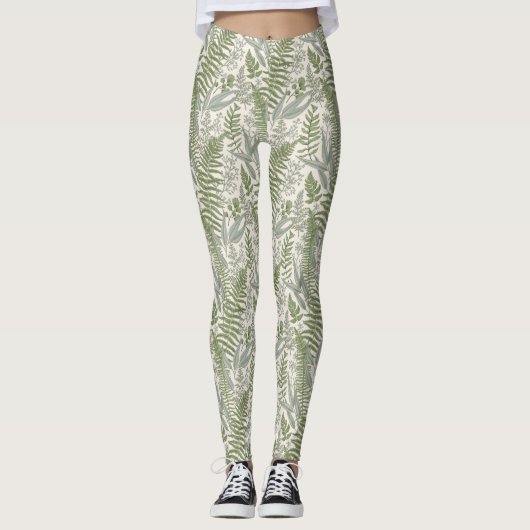 Grünes Blattmuster Leggings (Vorderseite)