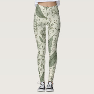 Grünes Blattmuster Leggings Natur Yoga