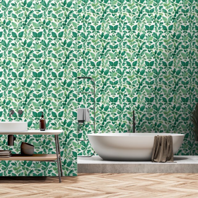 Grünes Blattmuster Tapete (Badezimmer)