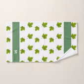 Grünes Blattmuster und Monogramm auf Weiß Badhandtuch Set (Handtuch)