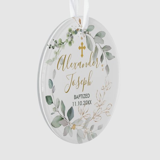 Grünes Blattwerk, Baby-Taufe Foto Akrylus Ornament (Vorderseite)