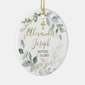 Grünes Blattwerk, Baby-Taufe-Foto Keramik Ornament (Rechts)