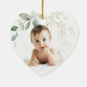 Grünes Blattwerk, Taufe Foto Keramik Ornament (Hinten)