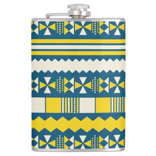 Grünes Blau Traditionelles Stammmuster Flachmann (Vorderseite)