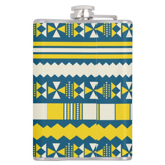 Grünes Blau Traditionelles Stammmuster Flachmann (Rückseite)