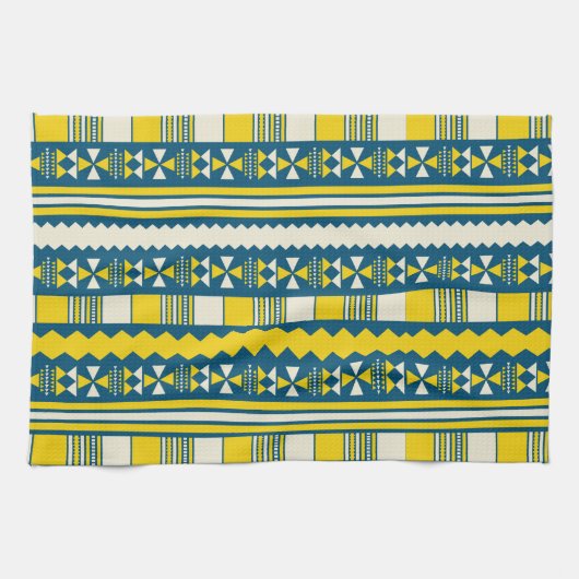 Grünes Blau Traditionelles Stammmuster Geschirrtuch (Horizontal)