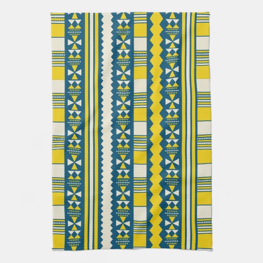 Grünes Blau Traditionelles Stammmuster Geschirrtuch (Vertikal)