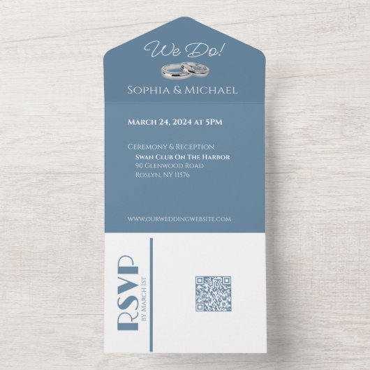 Grünes Blau und Weiße Hochzeit - All In One Einladung (Innen Boden)