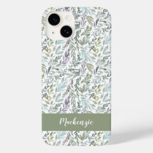 Grünes Blaues Botanisches Wasserfarben-Monogramm N Case-Mate iPhone 14 Hülle