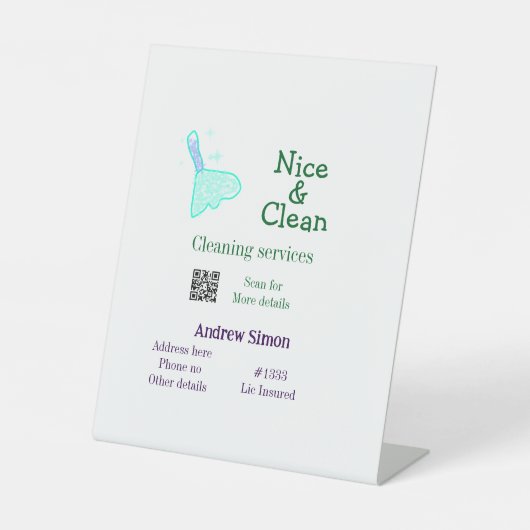 Grünes blaues gitter sauberes Mopp Name q r b Sockelschild (Vorderseite)