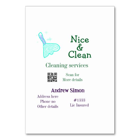 Grünes blaues gitter sauberes Mopp Name q r b Tischnummer (Vorderseite)