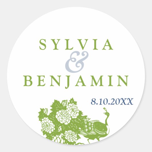 Grünes blaues Pfauengarten Chic Gastgeschenk Hochz Runder Aufkleber (Vorderseite)