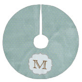 Grünes blaues Polka-Dot Monogram, erstes Baumrock Polyester Weihnachtsbaumdecke (Vorderseite)